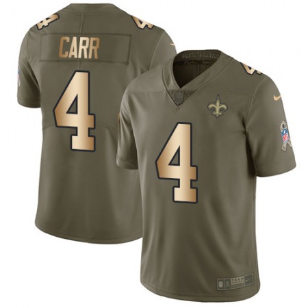 Nike Saints #4 Derek Carr Olive/Gold Youth Stitched NFL Limited 2017 Salute To Service Jersey