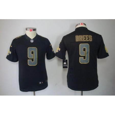 Nike Saints #9 Drew Brees Black Impact Youth Stitched NFL Limited Jersey