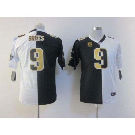 Nike Saints #9 Drew Brees Black/White Youth Stitched NFL Elite Split Jersey