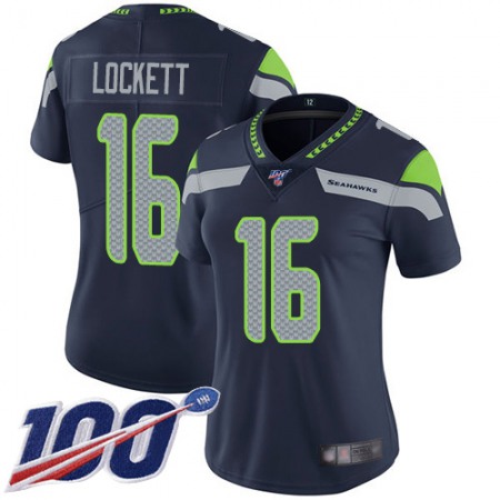 Nike Seahawks #16 Tyler Lockett Steel Blue Team Color Women's Stitched NFL 100th Season Vapor Limited Jersey