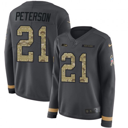 Nike Seahawks #21 Adrian Peterson Anthracite Salute to Service Women's Stitched NFL Limited Therma Long Sleeve Jersey