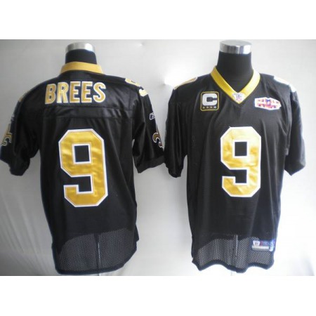 Saints #9 Drew Brees Black With Super Bowl Patch Stitched Youth NFL Jersey