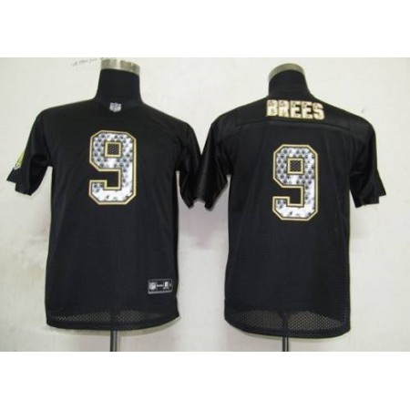 Sideline Black United Saints #9 Drew Brees Black Stitched Youth NFL Jersey