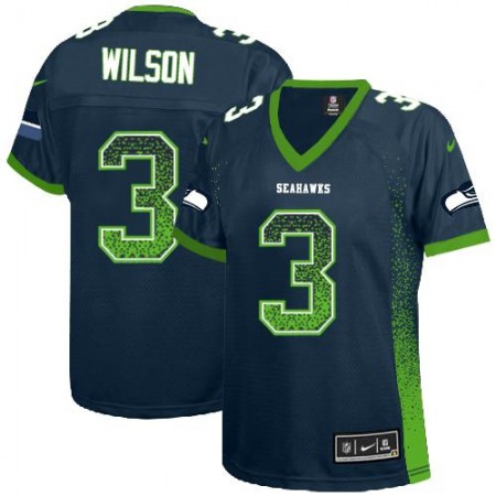 Nike Seahawks #3 Russell Wilson Steel Blue Team Color Women's Stitched NFL Elite Drift Fashion Jersey