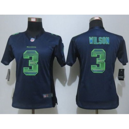 Nike Seahawks #3 Russell Wilson Steel Blue Team Color Women's Stitched NFL Elite Strobe Jersey