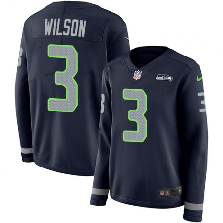 Nike Seahawks #3 Russell Wilson Steel Blue Team Color Women's Stitched NFL Limited Therma Long Sleeve Jersey
