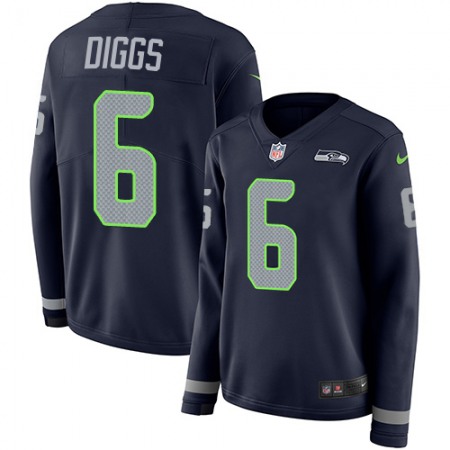 Nike Seahawks #6 Quandre Diggs Steel Blue Team Color Women's Stitched NFL Limited Therma Long Sleeve Jersey
