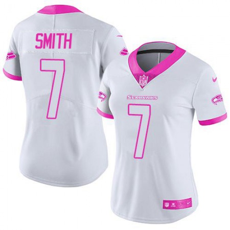 Nike Seahawks #7 Geno Smith White/Pink Women's Stitched NFL Limited Rush Fashion Jersey