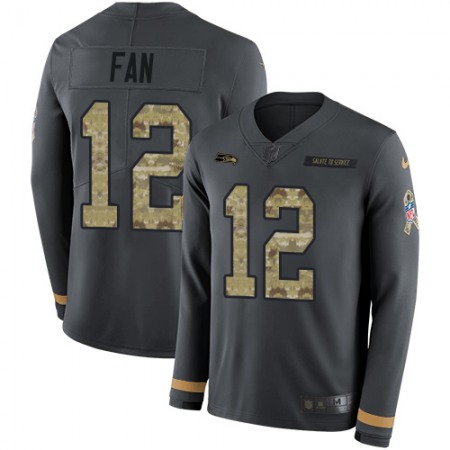 Nike Seahawks #12 Fan Anthracite Salute to Service Youth Stitched NFL Limited Therma Long Sleeve Jersey
