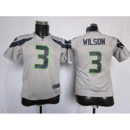 Nike Seahawks #3 Russell Wilson Grey Alternate Youth Stitched NFL Elite Jersey