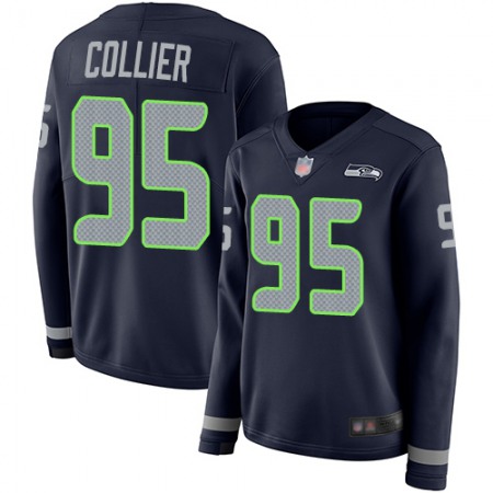 Nike Seahawks #95 L.J. Collier Steel Blue Team Color Women's Stitched NFL Limited Therma Long Sleeve Jersey