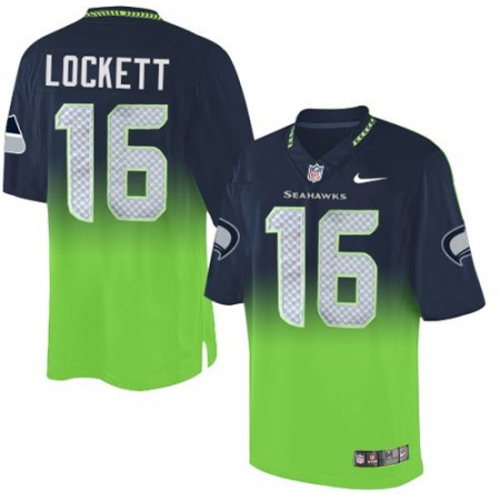 Nike Seahawks #16 Tyler Lockett Steel Blue/Green Men's Stitched NFL Elite Fadeaway Fashion Jersey