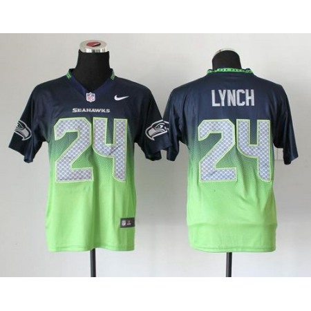 Nike Seahawks #24 Marshawn Lynch Steel Blue/Green Men's Stitched NFL Elite Fadeaway Fashion Jersey
