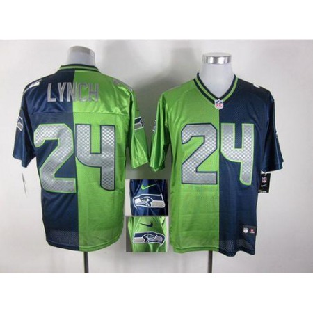 Nike Seahawks #24 Marshawn Lynch Steel Blue/Green Men's Stitched NFL Elite Split Jersey