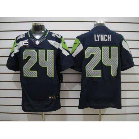 Nike Seahawks #24 Marshawn Lynch Steel Blue Team Color With C Patch Men's Stitched NFL Elite Jersey
