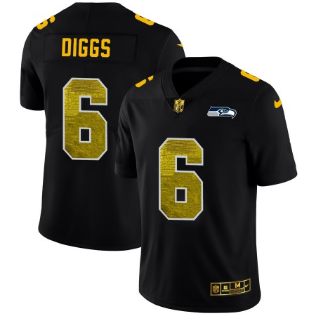 Seattle Seahawks #6 Quandre Diggs Men's Black Nike Golden Sequin Vapor Limited NFL Jersey