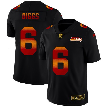 Seattle Seahawks #6 Quandre Diggs Men's Black Nike Red Orange Stripe Vapor Limited NFL Jersey
