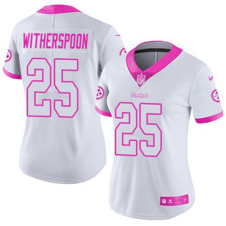 Nike Steelers #25 Ahkello Witherspoon White/Pink Women's Stitched NFL Limited Rush Fashion Jersey
