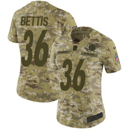 Nike Steelers #36 Jerome Bettis Camo Women's Stitched NFL Limited 2018 Salute to Service Jersey