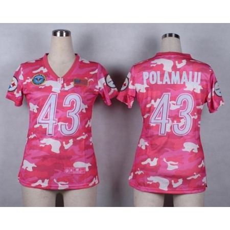 Nike Steelers #43 Troy Polamalu Pink Women's Stitched NFL Elite Camo Fashion Jersey