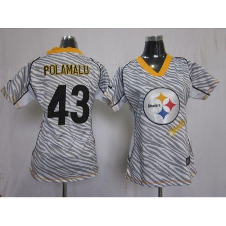 Nike Steelers #43 Troy Polamalu Zebra Women's Stitched NFL Elite Jersey
