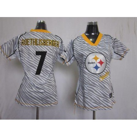 Nike Steelers #7 Ben Roethlisberger Zebra Women's Stitched NFL Elite Jersey