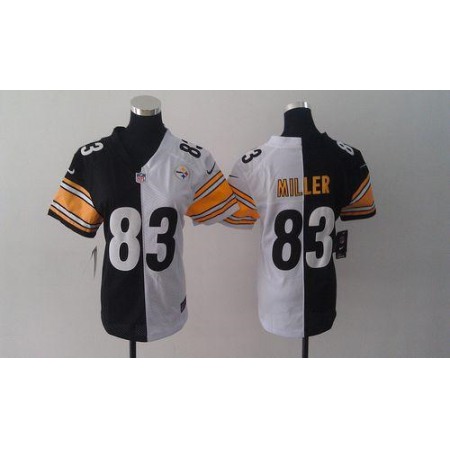 Nike Steelers #83 Heath Miller Black/White Women's Stitched NFL Elite Split Jersey