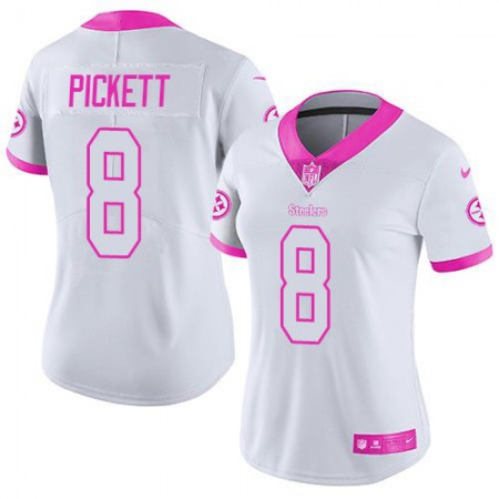 Nike Steelers #8 Kenny Pickett White/Pink Women's Stitched NFL Limited Rush Fashion Jersey