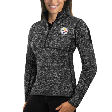 Pittsburgh Steelers Antigua Women's Fortune Half-Zip Sweater Heather Black