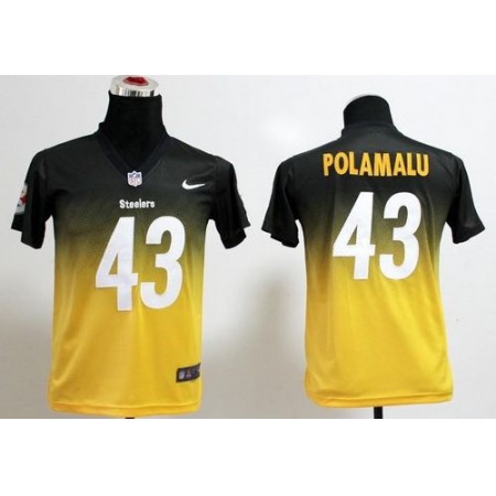 Nike Steelers #43 Troy Polamalu Black/Gold Youth Stitched NFL Elite Fadeaway Fashion Jersey