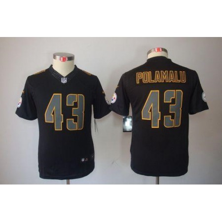 Nike Steelers #43 Troy Polamalu Black Impact Youth Stitched NFL Limited Jersey