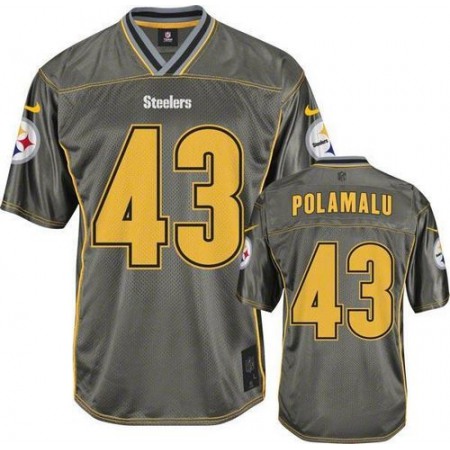 Nike Steelers #43 Troy Polamalu Grey Youth Stitched NFL Elite Vapor Jersey