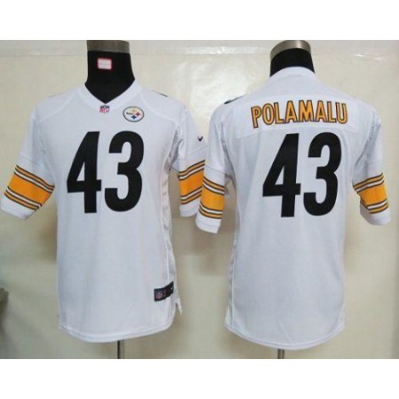Nike Steelers #43 Troy Polamalu White Youth Stitched NFL Elite Jersey