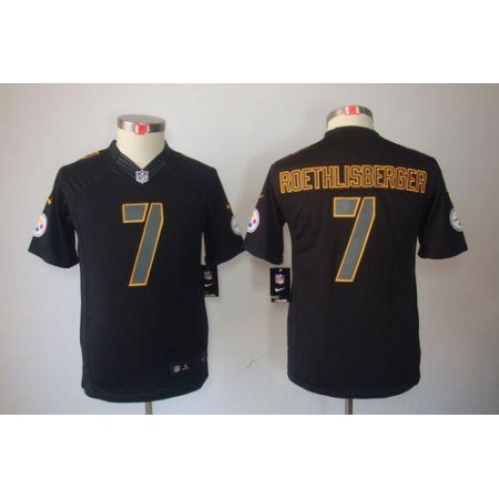 Nike Steelers #7 Ben Roethlisberger Black Impact Youth Stitched NFL Limited Jersey