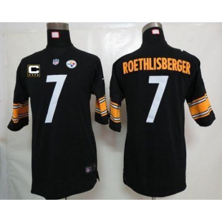 Nike Steelers #7 Ben Roethlisberger Black Team Color With C Patch Youth Stitched NFL Elite Jersey