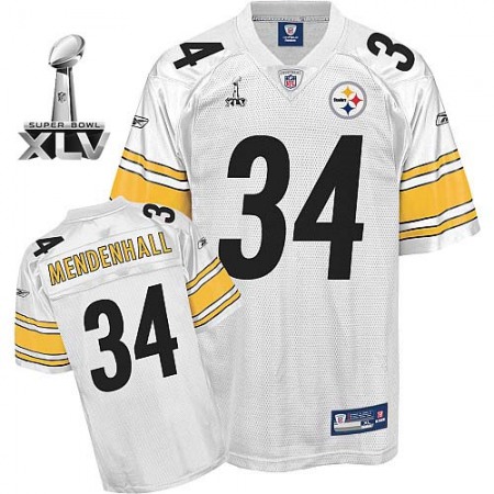 Steelers #34 Rashard Mendenhall White Super Bowl XLV Stitched Youth NFL Jersey