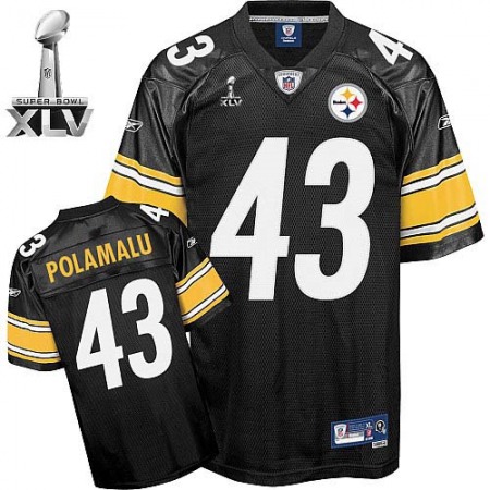 Steelers #43 Troy Polamalu Black Super Bowl XLV Stitched Youth NFL Jersey