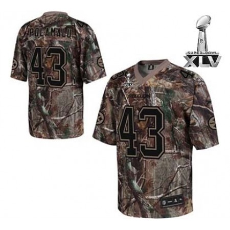 Steelers #43 Troy Polamalu Camouflage Realtree Super Bowl XLV Embroidered Youth NFL Jersey