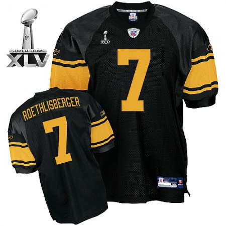 Steelers #7 Ben Roethlisberger Black With Yellow Number Super Bowl XLV Stitched Youth NFL Jersey