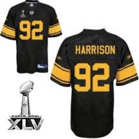 Steelers #92 James Harrison Black With Yellow Number Super Bowl XLV Stitched Youth NFL Jersey
