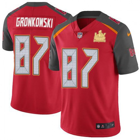 Nike Buccaneers #87 Rob Gronkowski Red Team Color Men's Super Bowl LV Champions Patch NFL Vapor Untouchable Limited Jersey