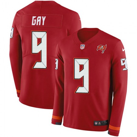 Nike Buccaneers #9 Matt Gay Red Team Color Men's Stitched NFL Limited Therma Long Sleeve Jersey