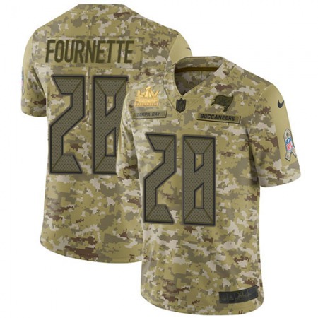 Tampa Bay Buccaneers #28 Leonard Fournette Camo Men's Super Bowl LV Champions Patch Stitched NFL Limited 2018 Salute To Service Jersey
