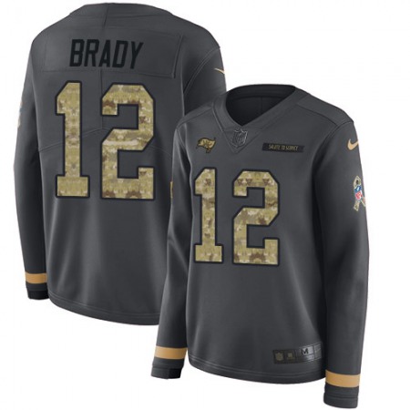 Nike Buccaneers #12 Tom Brady Anthracite Salute to Service Women's Stitched NFL Limited Therma Long Sleeve Jersey