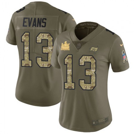 Nike Buccaneers #13 Mike Evans Olive/Camo Women's Super Bowl LV Champions Patch Stitched NFL Limited 2017 Salute To Service Jersey