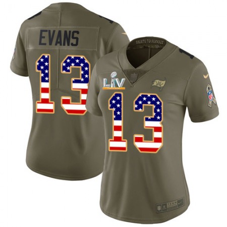 Nike Buccaneers #13 Mike Evans Olive/USA Flag Women's Super Bowl LV Bound Stitched NFL Limited 2017 Salute To Service Jersey