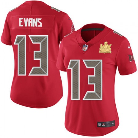 Nike Buccaneers #13 Mike Evans Red Women's Super Bowl LV Champions Patch Stitched NFL Limited Rush Jersey