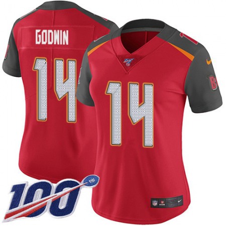 Nike Buccaneers #14 Chris Godwin Red Team Color Women's Stitched NFL 100th Season Vapor Untouchable Limited Jersey