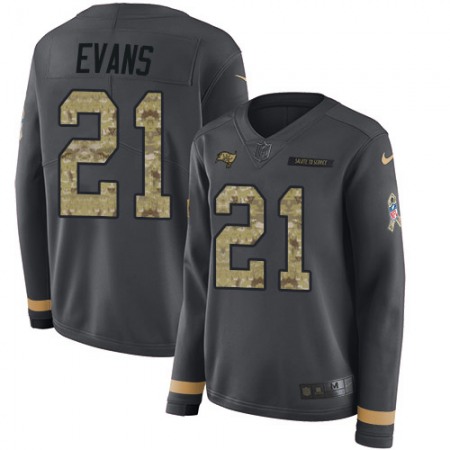Nike Buccaneers #21 Justin Evans Anthracite Salute to Service Women's Stitched NFL Limited Therma Long Sleeve Jersey