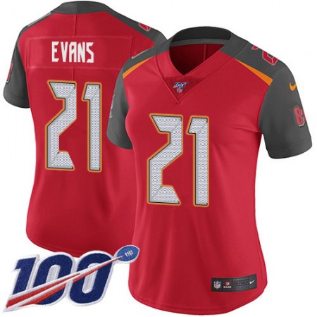 Nike Buccaneers #21 Justin Evans Red Team Color Women's Stitched NFL 100th Season Vapor Untouchable Limited Jersey